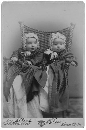 Primary view of object titled '[Two Infants Sitting on a Wicker Chair]'.