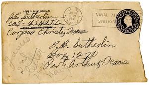 Primary view of object titled '[Letter by James Sutherlin to his parents - 05/23/1943]'.