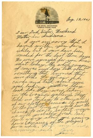 Primary view of object titled '[Letter by James Sutherlin to his family - 08/12/1943]'.