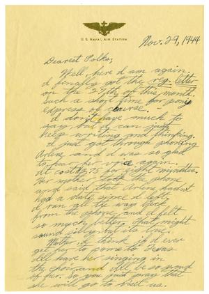 Primary view of object titled '[Letter by James Sutherlin to his parents - 11/29/1944]'.