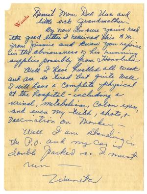 Primary view of object titled '[Letter by Waneta Sutherlin Bowman to her family -- 1943-1946]'.
