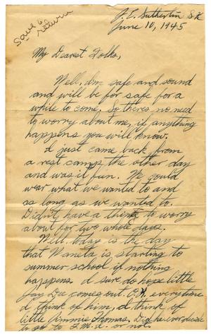 Primary view of object titled '[Letter by James E. Sutherlin to his parents - 06/10/1945]'.