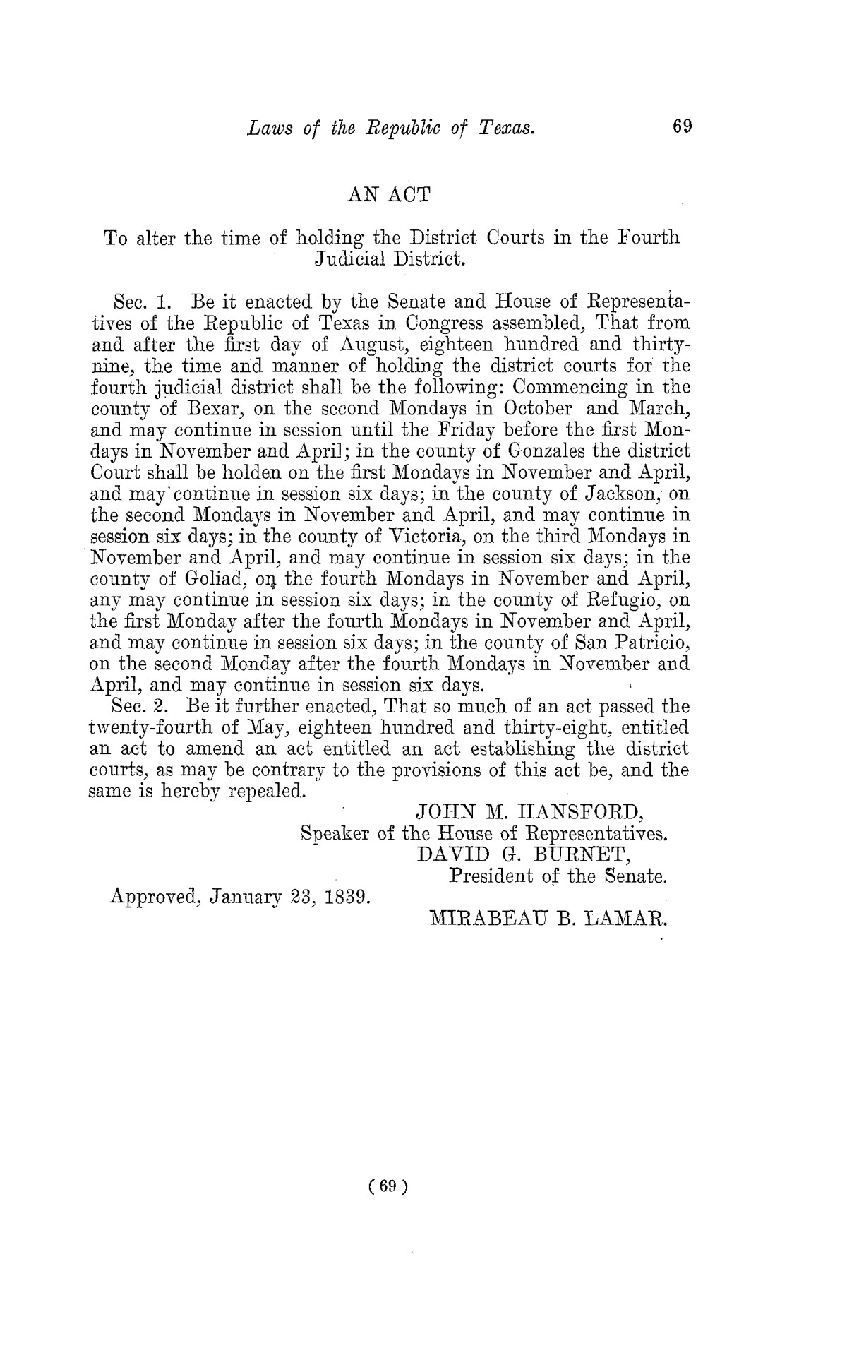 The Laws of Texas, 1822-1897 Volume 2
                                                
                                                    69
                                                