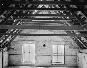 Primary view of object titled '[B.B. Swenson House, (Interior of West side gable end camera looking West)]'.