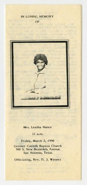 Primary view of object titled '[Funeral Program for Leatha Nance, March 2, 1990]'.