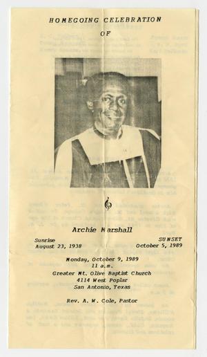 Primary view of object titled '[Funeral Program for Archie Marshall, October 9, 1989]'.