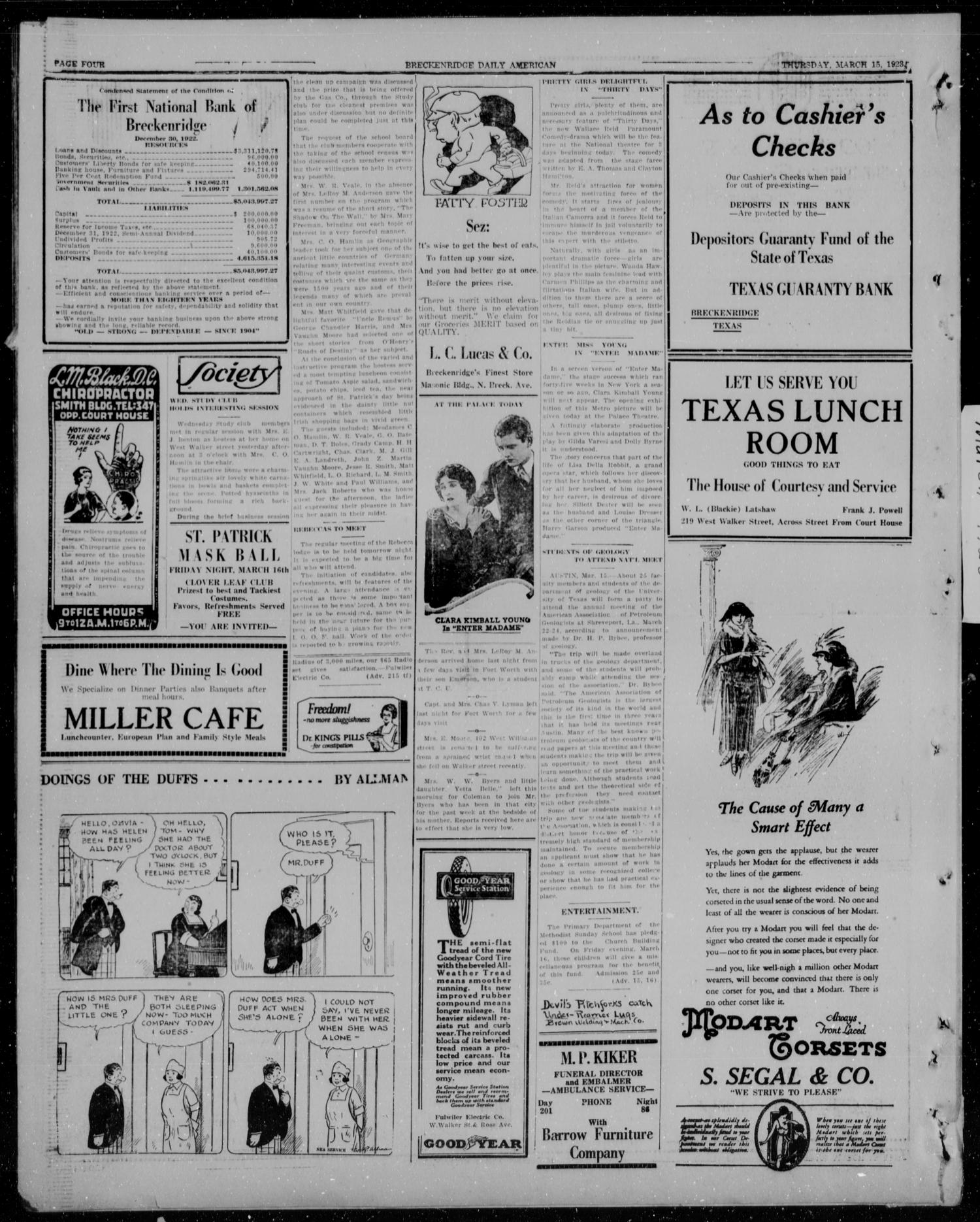 The Breckenridge Daily American (Breckenridge, Tex.), Vol. 3, No. 220, Ed. 1, Thursday, March 15, 1923
                                                
                                                    [Sequence #]: 4 of 4
                                                