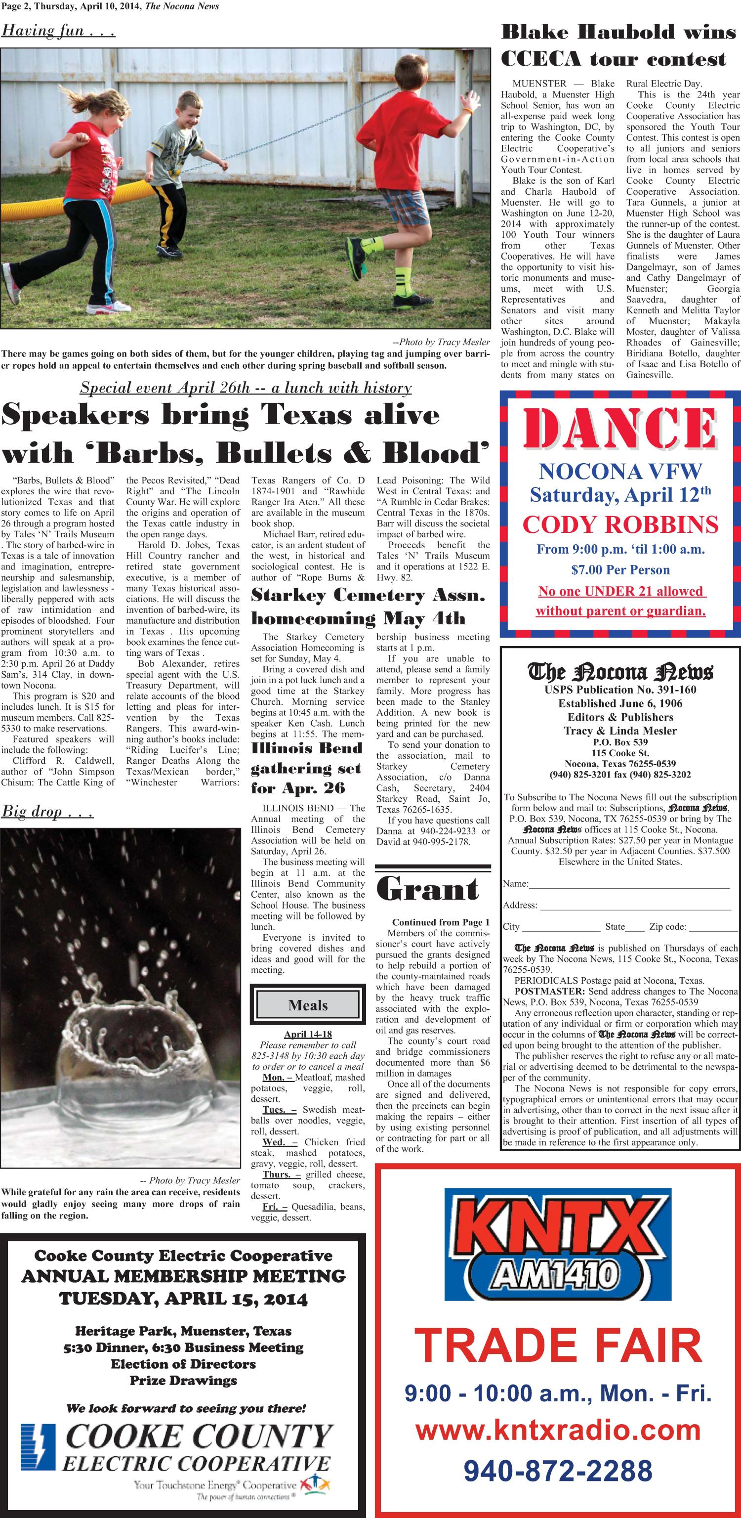 The Nocona News (Nocona, Tex.), Vol. 109, No. 43, Ed. 1 Thursday, April 10, 2014
                                                
                                                    [Sequence #]: 2 of 10
                                                