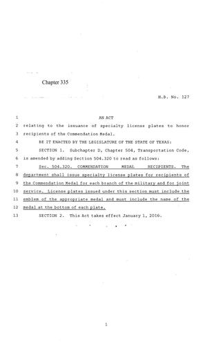 Primary view of object titled '84th Texas Legislature, Regular Session, House Bill 127, Chapter 335'.
