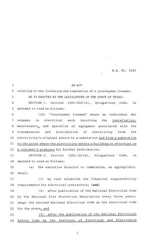 Primary view of object titled '84th Texas Legislature, Regular Session, House Bill 3043'.