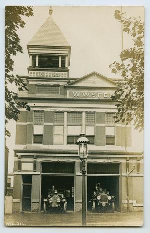 Primary view of object titled '[Postcard with a Picture of an Old Fire Station]'.