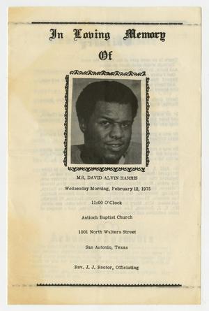 Primary view of object titled '[Funeral Program for David Alvin Harris, February 12, 1975]'.