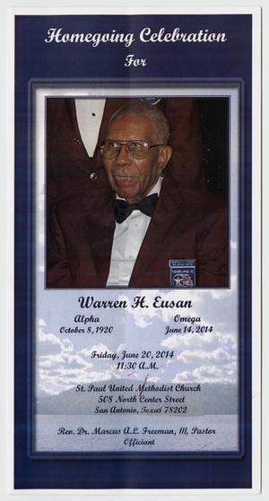 Primary view of object titled '[Funeral Program for Warren H. Eusan, June 20, 2014]'.