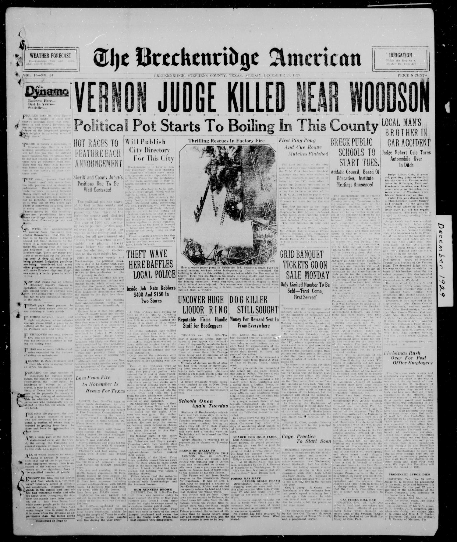 The Breckenridge American (Breckenridge, Tex.), Vol. 10, No. 24, Ed. 1, Sunday, December 29, 1929
                                                
                                                    [Sequence #]: 1 of 10
                                                