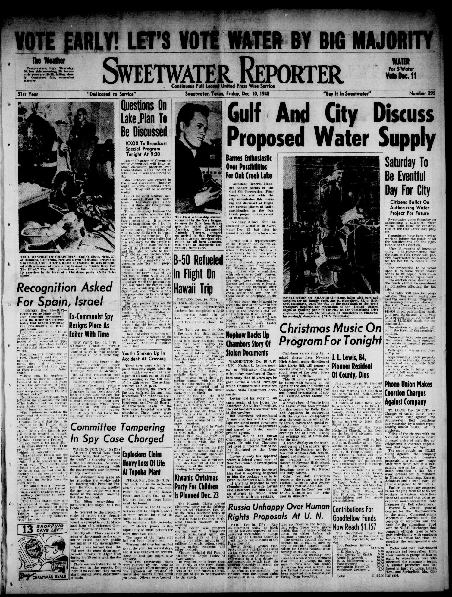 Sweetwater Reporter (Sweetwater, Tex.), Vol. 51, No. 295, Ed. 1 Friday, December 10, 1948
                                                
                                                    [Sequence #]: 1 of 8
                                                