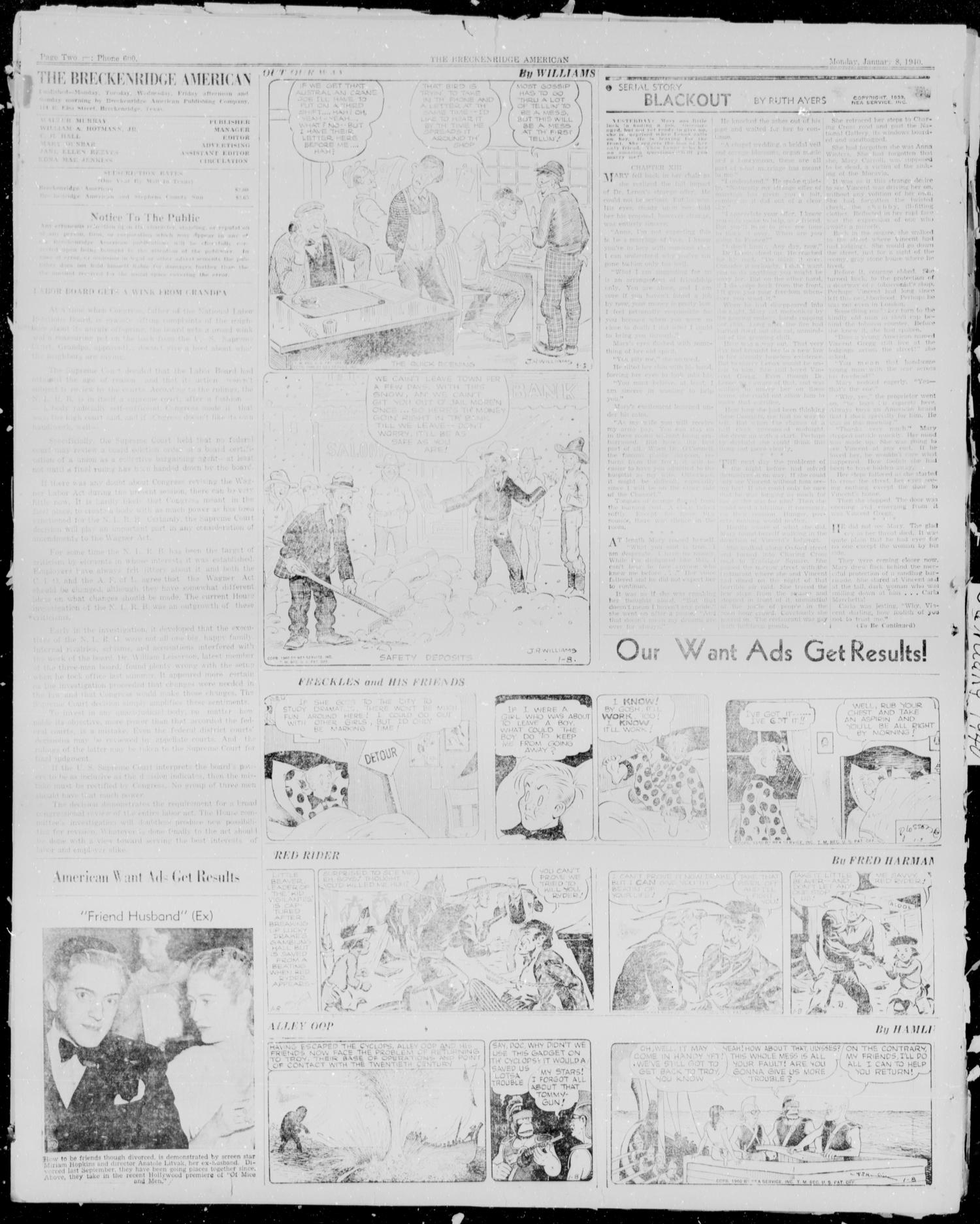 Breckenridge American (Breckenridge, Tex.), Vol. 20, No. 134, Ed. 1, Monday, January 8, 1940
                                                
                                                    [Sequence #]: 2 of 4
                                                