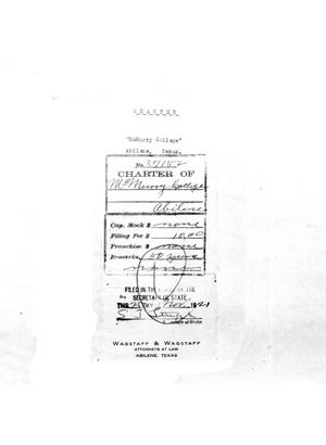 Primary view of object titled '[Charter of McMurry College - Abilene, TX]'.