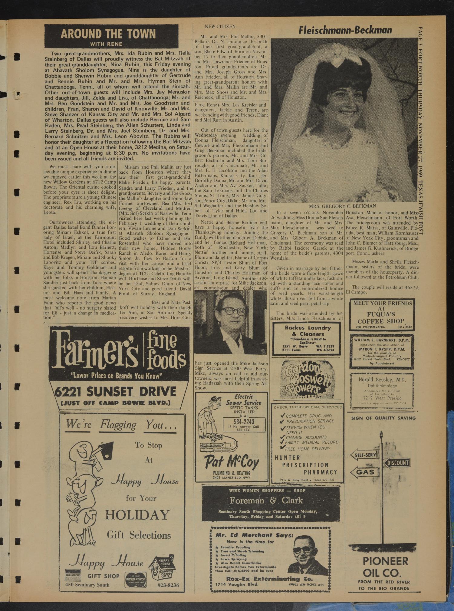 Texas Jewish Post (Fort Worth, Tex.), Vol. 23, No. 48, Ed. 1 Thursday, November 27, 1969
                                                
                                                    [Sequence #]: 3 of 16
                                                
