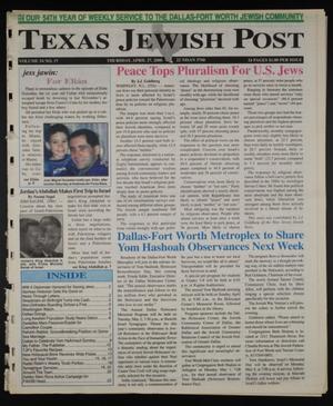 Primary view of object titled 'Texas Jewish Post (Fort Worth, Tex.), Vol. 54, No. 17, Ed. 1 Thursday, April 27, 2000'.