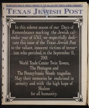 Primary view of object titled 'Texas Jewish Post (Fort Worth, Tex.), Vol. 55, No. 38, Ed. 1 Thursday, September 20, 2001'.