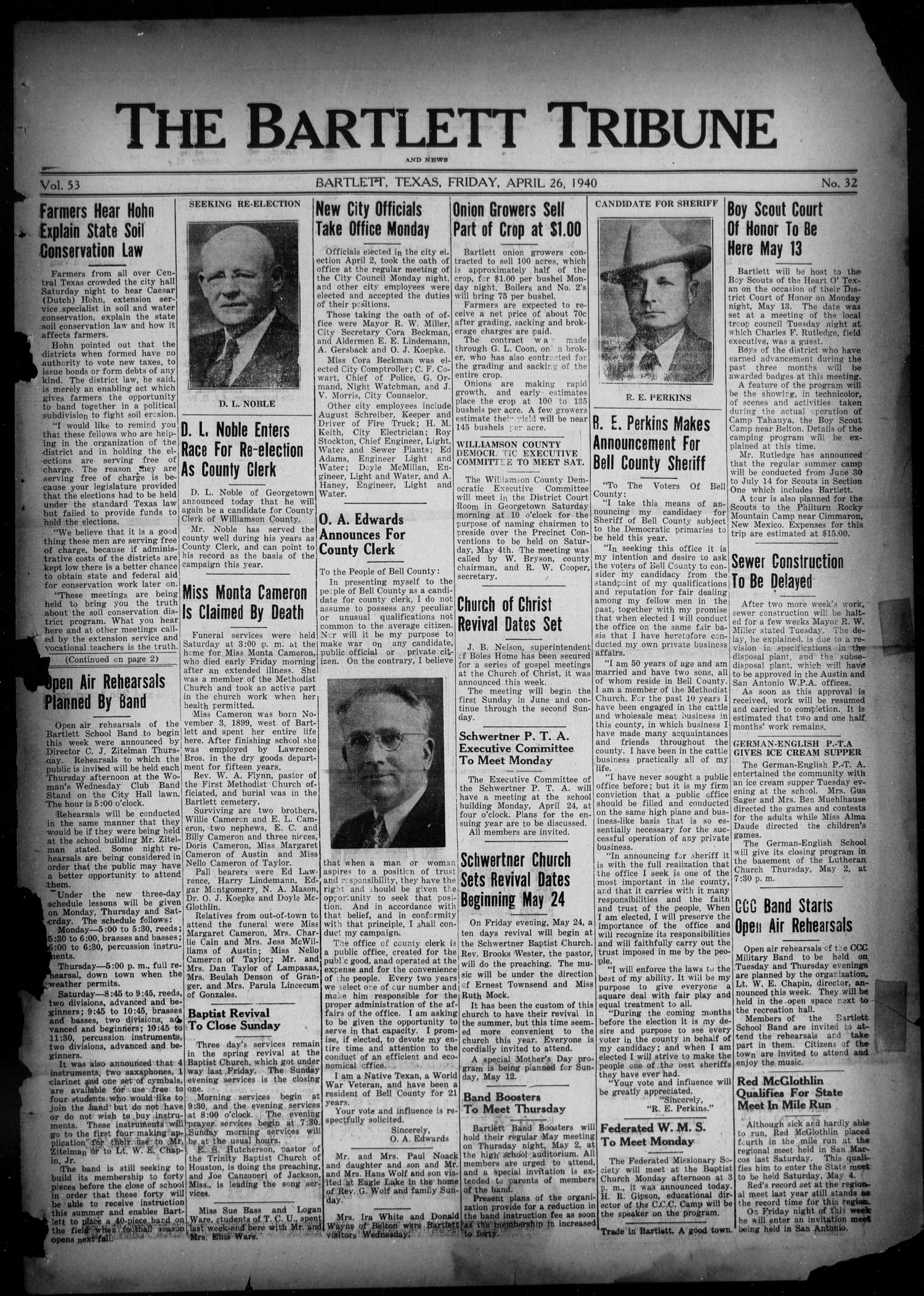 The Bartlett Tribune and News (Bartlett, Tex.), Vol. 53, No. 32, Ed. 1, Friday, April 26, 1940
                                                
                                                    [Sequence #]: 1 of 6
                                                