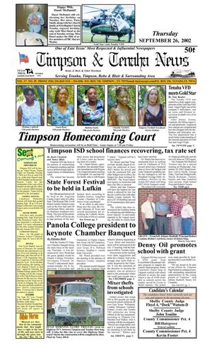 Primary view of object titled 'Timpson & Tenaha News (Timpson, Tex.), Vol. 17, No. 39, Ed. 1 Thursday, September 26, 2002'.