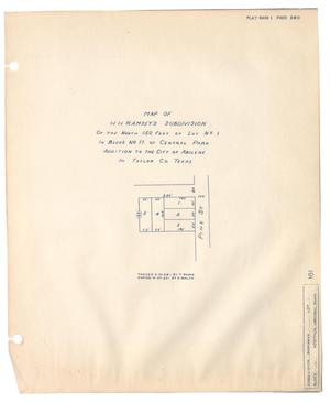 Primary view of object titled 'Map of H. H. Ramsey's Subdivision of the North 150 feet of Lot Number 1 in Block Number 11 of Central Park Addition to the City of Abilene in Taylor County, Texas'.
