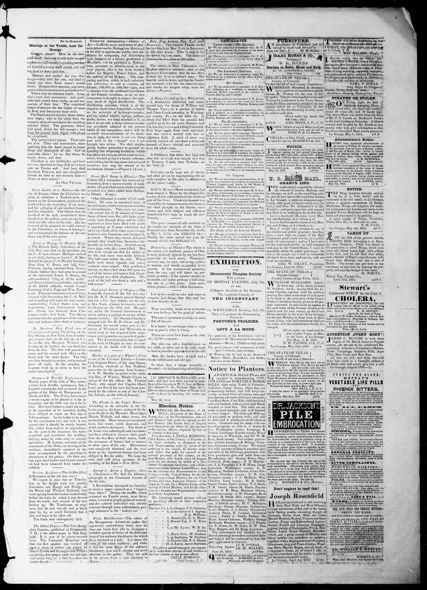 The Texas Monument (La Grange, Tex.), Vol. 1, No. 49, Ed. 1, Wednesday, June 25, 1851
                                                
                                                    [Sequence #]: 3 of 4
                                                