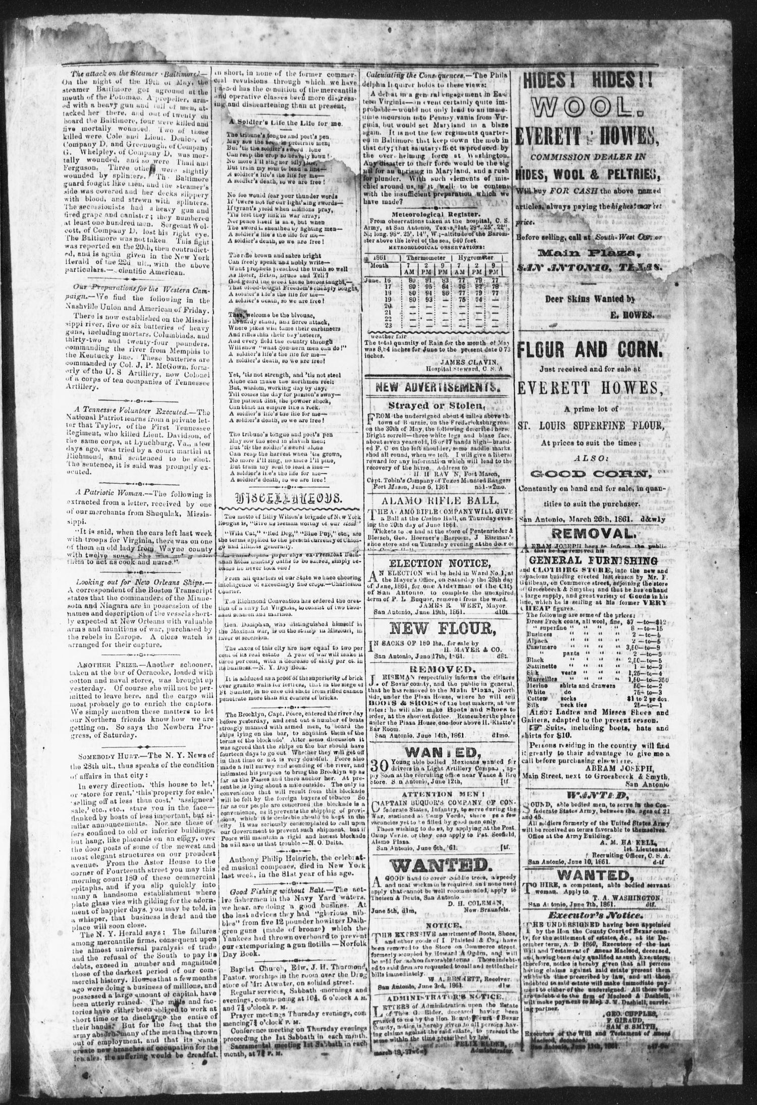 The Daily Ledger and Texan (San Antonio, Tex.), Vol. 2, No. 463, Ed. 1, Thursday, June 20, 1861
                                                
                                                    [Sequence #]: 3 of 4
                                                