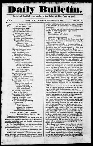 Primary view of object titled 'Daily Bulletin. (Austin, Tex.), Vol. 1, No. 27, Ed. 1, Thursday, December 30, 1841'.