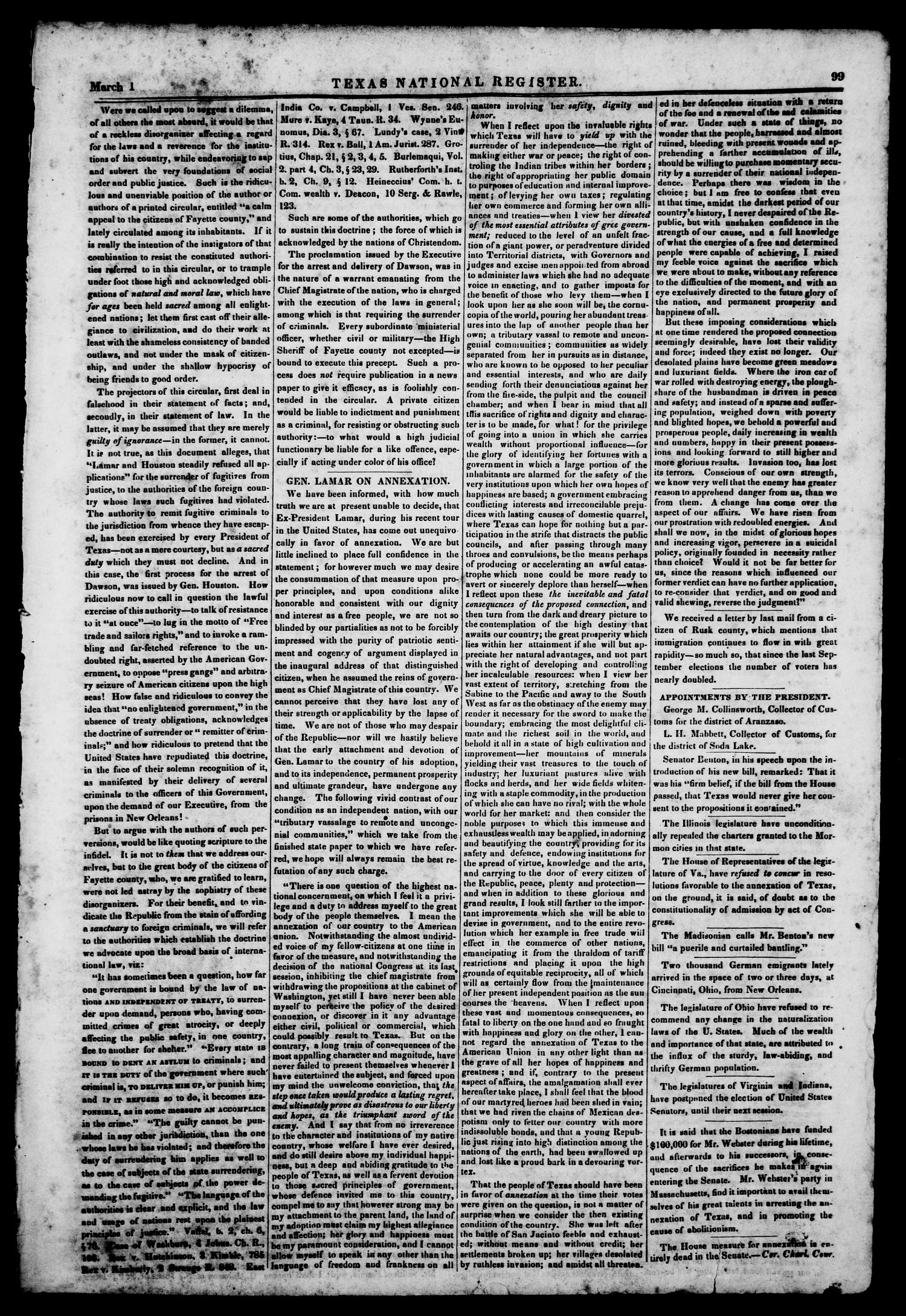 Texas National Register. (Washington, Tex.), Vol. 1, No. 13, Ed. 1, Saturday, March 1, 1845
                                                
                                                    [Sequence #]: 3 of 8
                                                