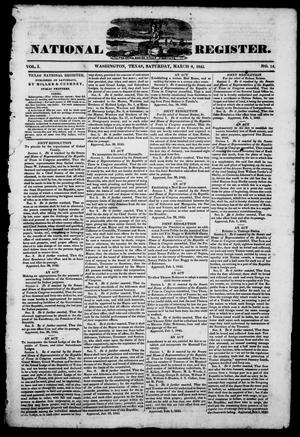 Primary view of object titled 'Texas National Register. (Washington, Tex.), Vol. 1, No. 14, Ed. 1, Saturday, March 8, 1845'.
