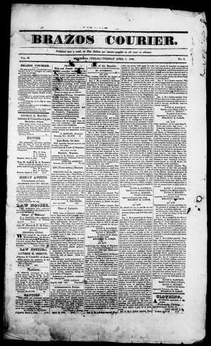 Primary view of object titled 'Brazos Courier. (Brazoria, Tex.), Vol. 2, No. 8, Ed. 1, Tuesday, April 7, 1840'.