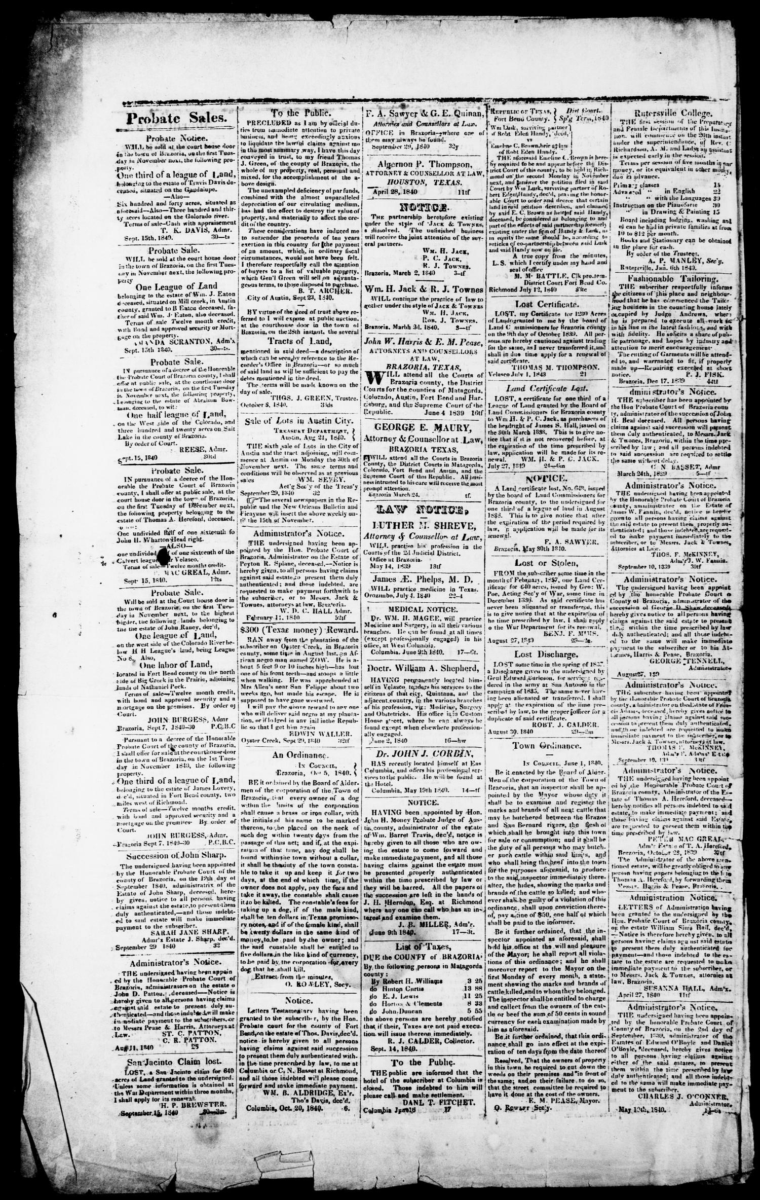 Brazos Courier. (Brazoria, Tex.), Vol. 2, No. 36, Ed. 1, Tuesday, October 27, 1840
                                                
                                                    [Sequence #]: 4 of 4
                                                