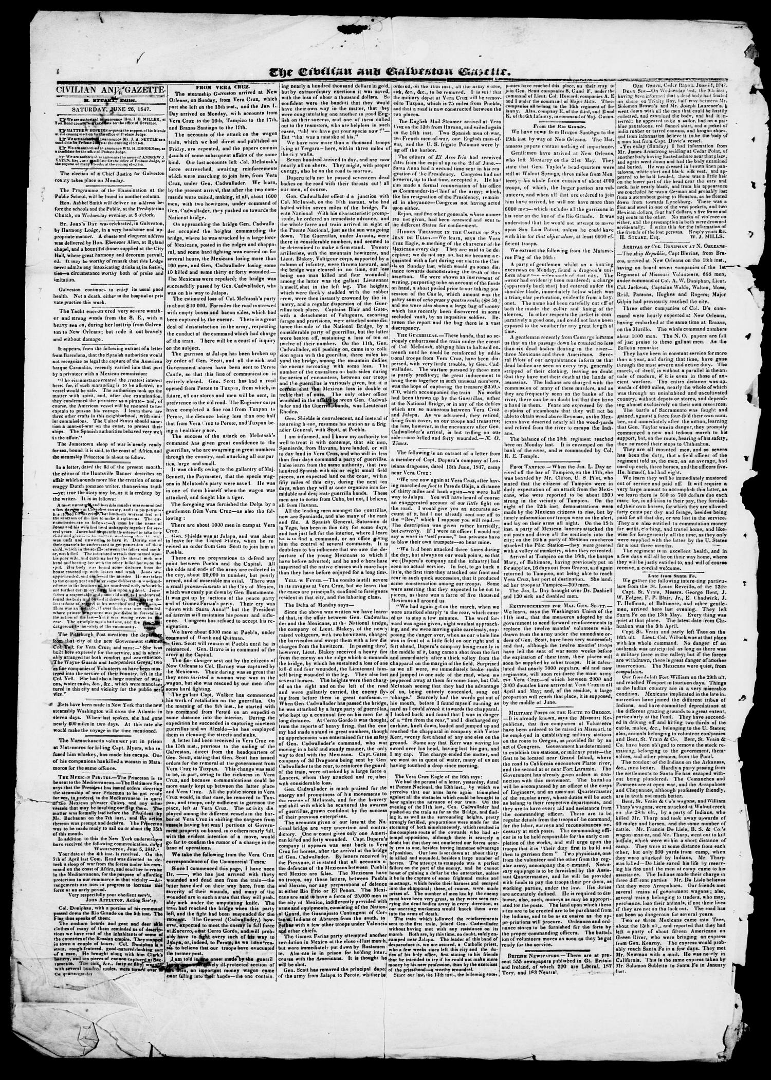 The Civilian and Galveston Gazette. (Galveston, Tex.), Vol. 9, Ed. 1, Saturday, June 26, 1847
                                                
                                                    [Sequence #]: 2 of 4
                                                