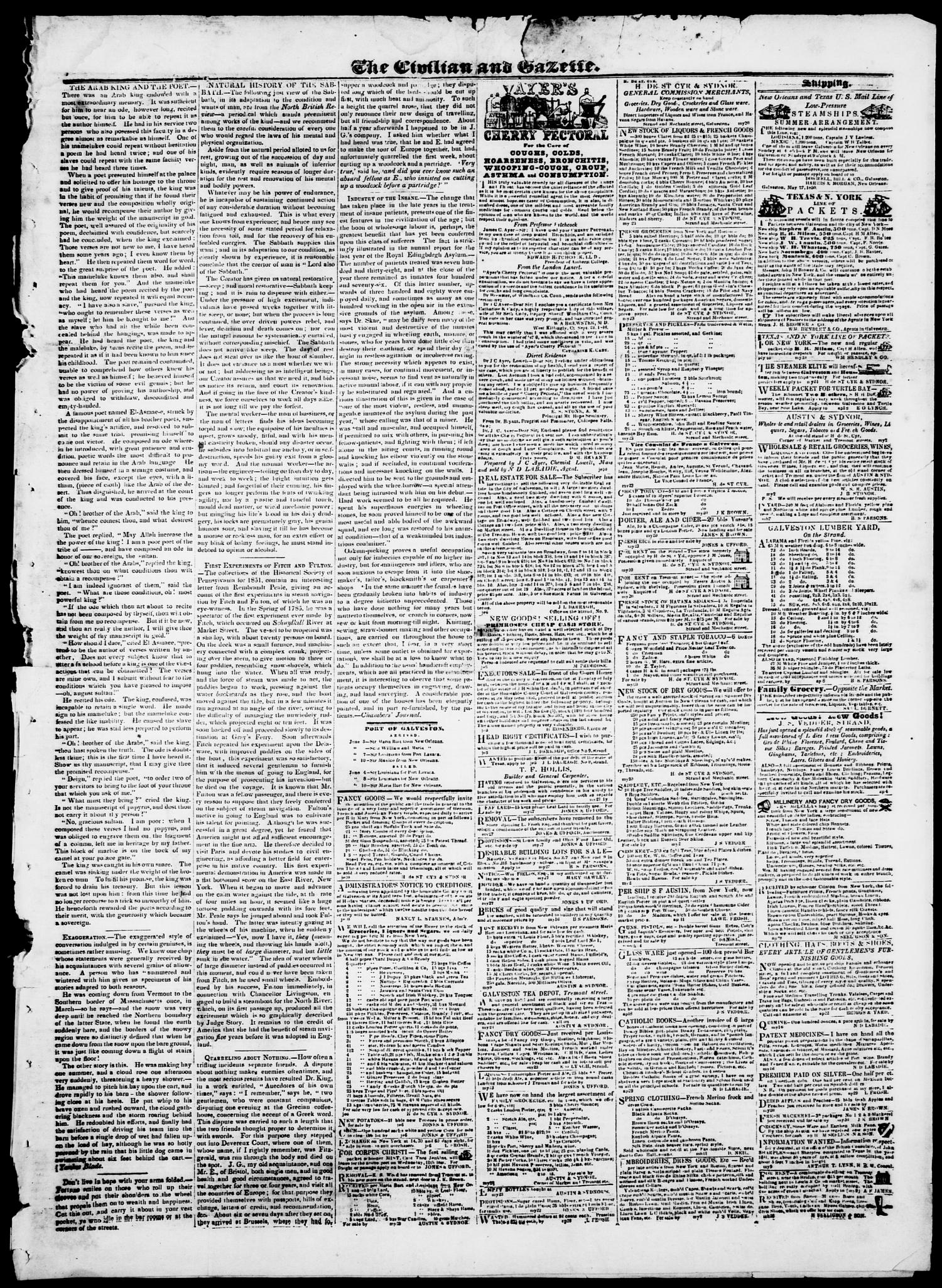 The Civilian and Galveston Gazette. (Galveston, Tex.), Vol. 13, Ed. 1, Tuesday, June 10, 1851
                                                
                                                    [Sequence #]: 3 of 4
                                                