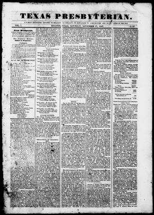 Primary view of object titled 'Texas Presbyterian. (Houston, Tex.), Vol. 1, No. 37, Ed. 1, Saturday, November 27, 1847'.