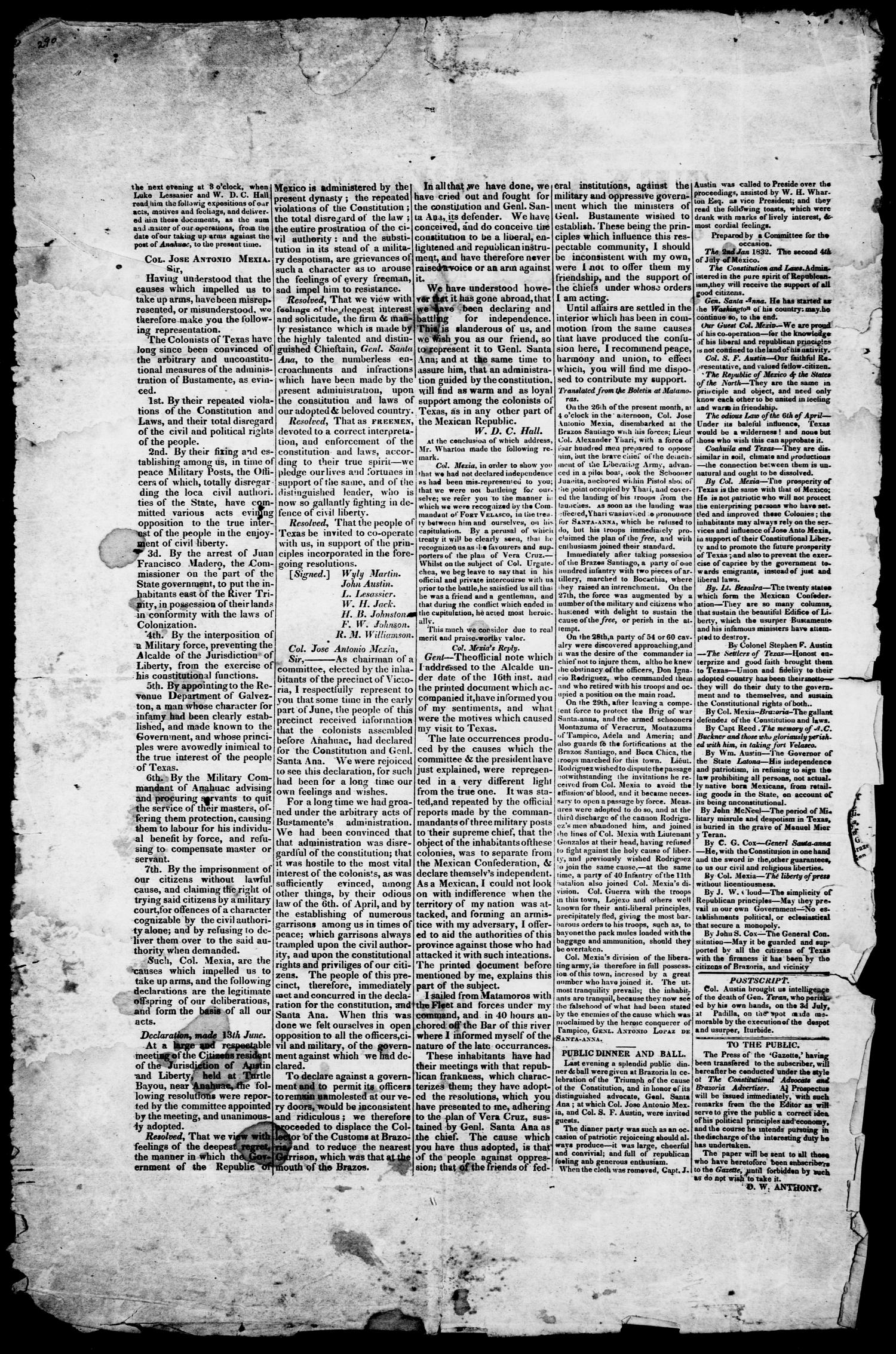 Texas Gazette and Brazoria Commercial Advertiser. (Brazoria, Tex.), Vol. 1, Ed. 1, Monday, July 23, 1832
                                                
                                                    [Sequence #]: 2 of 2
                                                