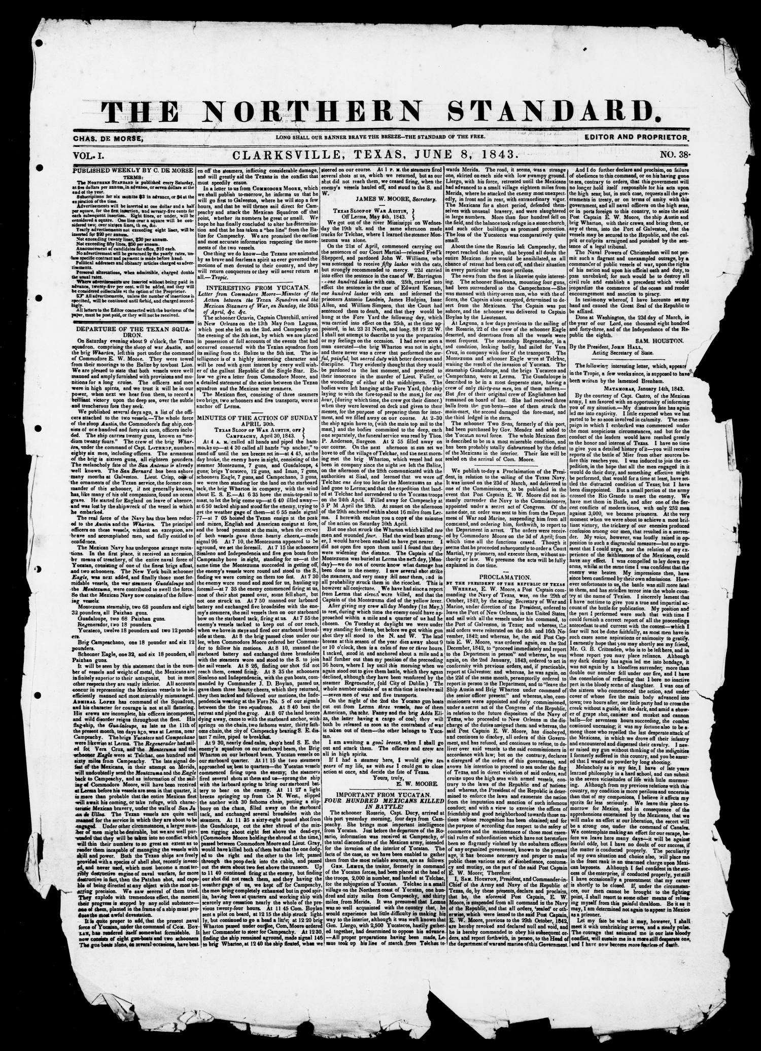 The Northern Standard. (Clarksville, Tex.), Vol. 1, No. 38, Ed. 1, Thursday, June 8, 1843
                                                
                                                    [Sequence #]: 1 of 2
                                                