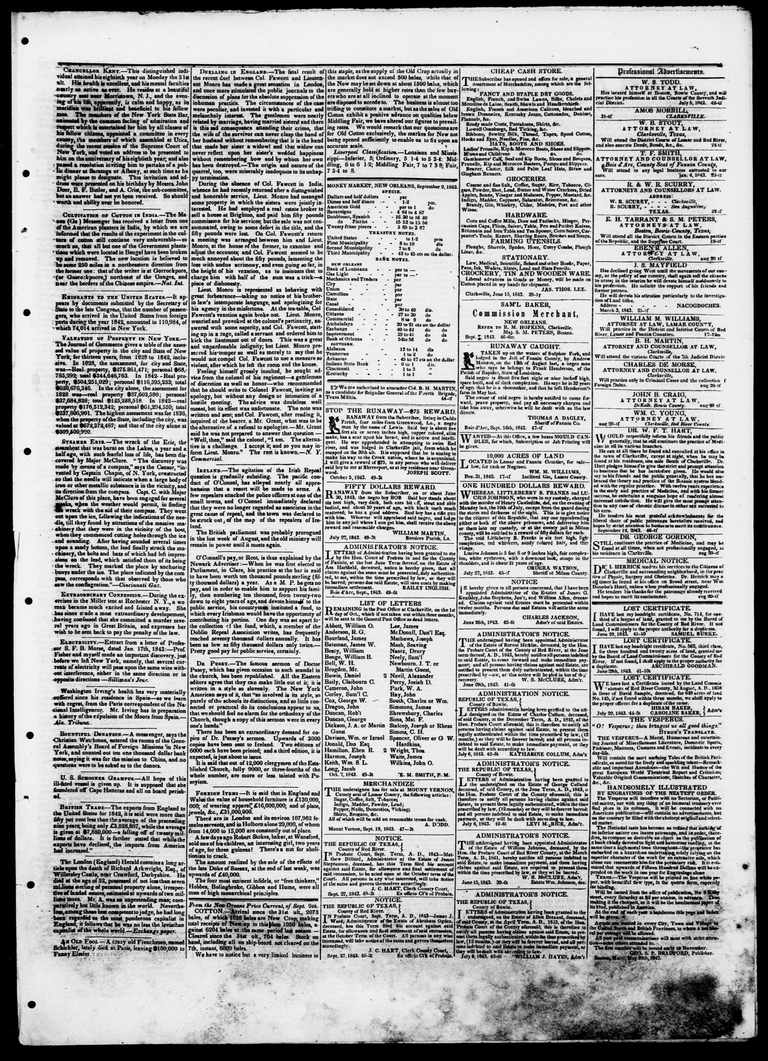 The Northern Standard. (Clarksville, Tex.), Vol. 1, No. 49, Ed. 1, Saturday, October 7, 1843
                                                
                                                    [Sequence #]: 3 of 4
                                                