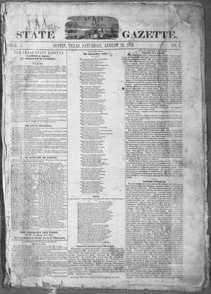 Primary view of object titled 'Texas State Gazette. (Austin, Tex.), Vol. 1, No. 1, Ed. 1, Saturday, August 25, 1849'.
