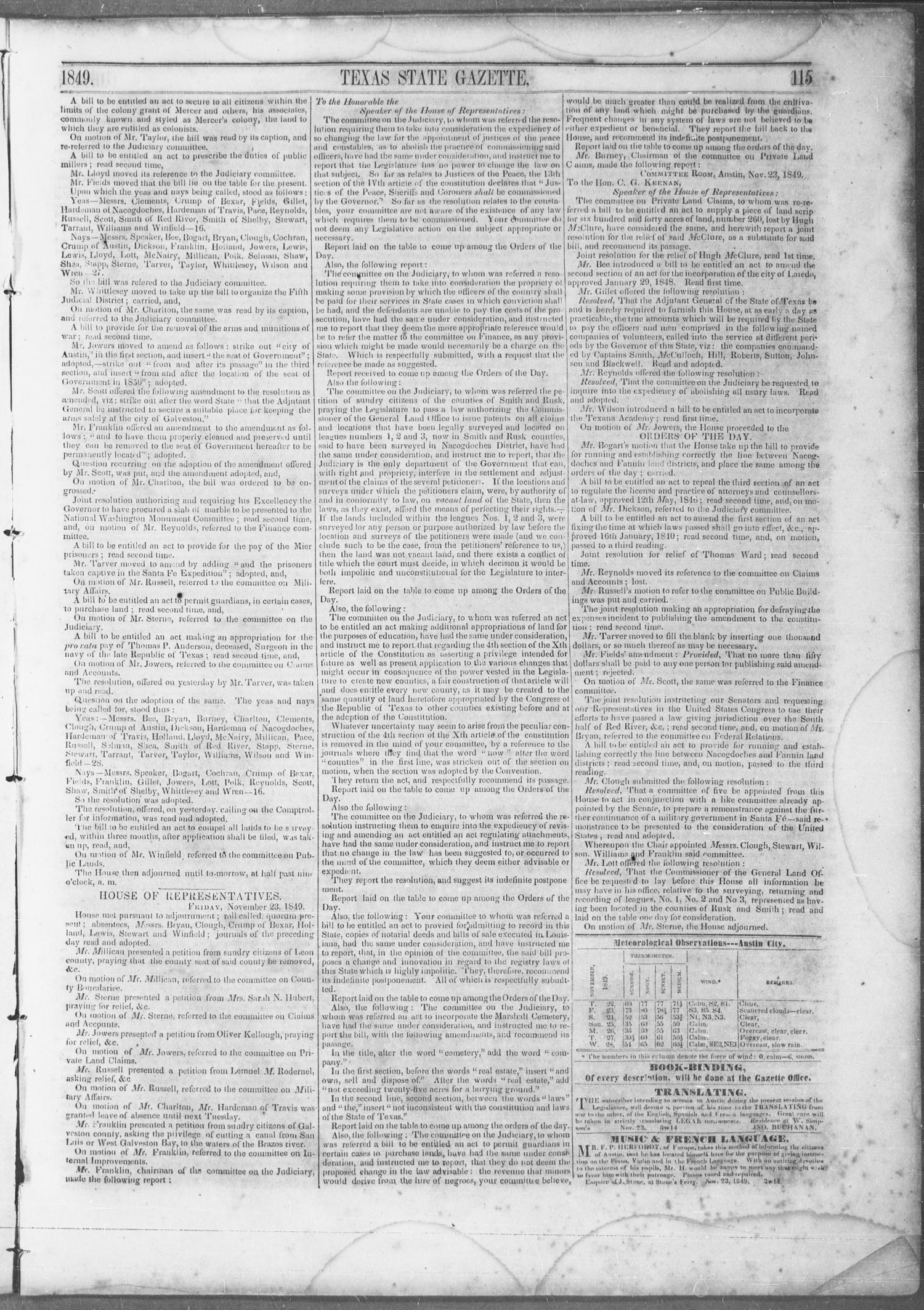 Texas State Gazette. (Austin, Tex.), Vol. 1, No. 15, Ed. 1, Saturday, December 1, 1849
                                                
                                                    [Sequence #]: 3 of 8
                                                