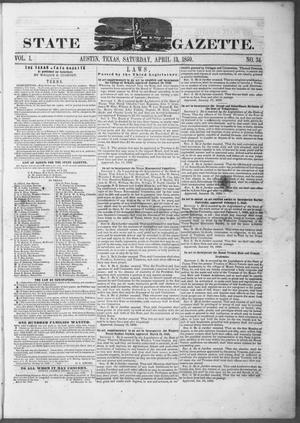 Primary view of object titled 'Texas State Gazette. (Austin, Tex.), Vol. 1, No. 34, Ed. 1, Saturday, April 13, 1850'.