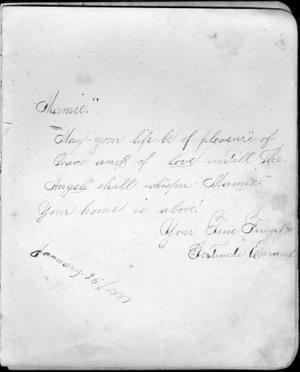 Primary view of object titled '[Page in an autograph album to Mamie from Gertrude Earnest]'.