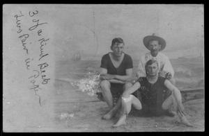 Primary view of object titled '[Thomas Walter Davis and two other men at Galveston Beach]'.
