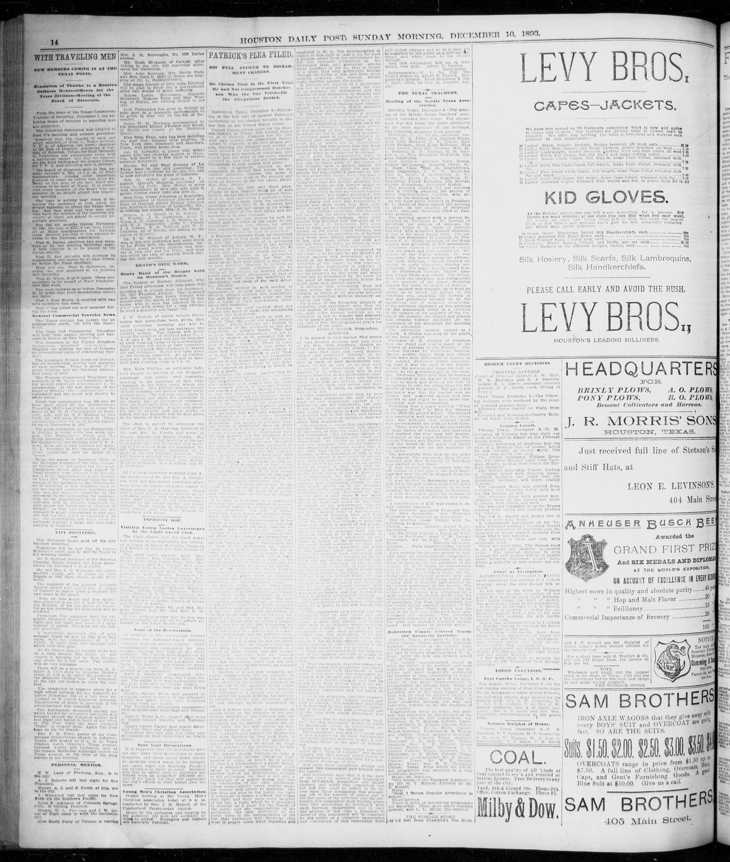 The Houston Daily Post (Houston, Tex.), Vol. NINTH YEAR, No. 248, Ed. 1, Sunday, December 10, 1893
                                                
                                                    [Sequence #]: 14 of 16
                                                