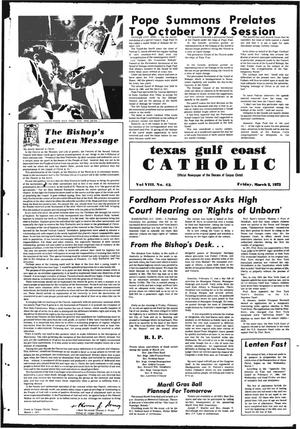 Primary view of object titled 'Texas Gulf Coast Catholic (Corpus Christi, Tex.), Vol. 3, No. 42, Ed. 1 Friday, March 2, 1973'.