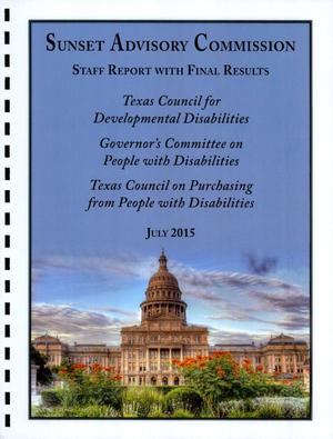Primary view of object titled 'Sunset Commission Staff Report with Final Results: [Texas Disability-Related Agencies]'.