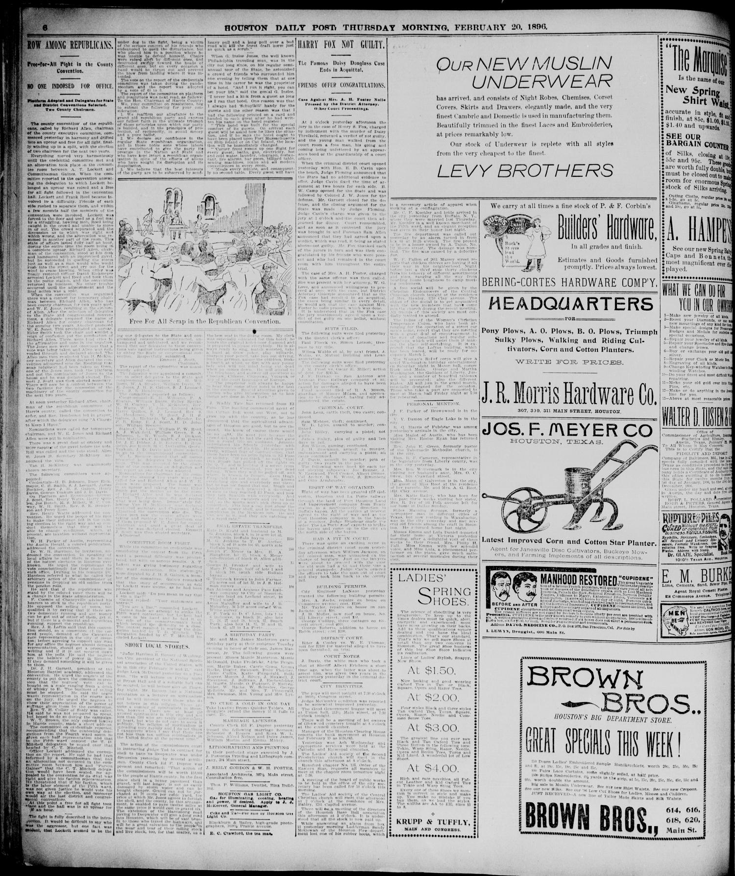 The Houston Daily Post (Houston, Tex.), Vol. ELEVENTH YEAR, No. 322, Ed. 1, Thursday, February 20, 1896
                                                
                                                    [Sequence #]: 6 of 8
                                                