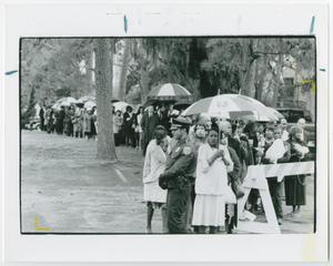 Primary view of [People Pay Their Respects Outside Barbara Jordan's Funeral]